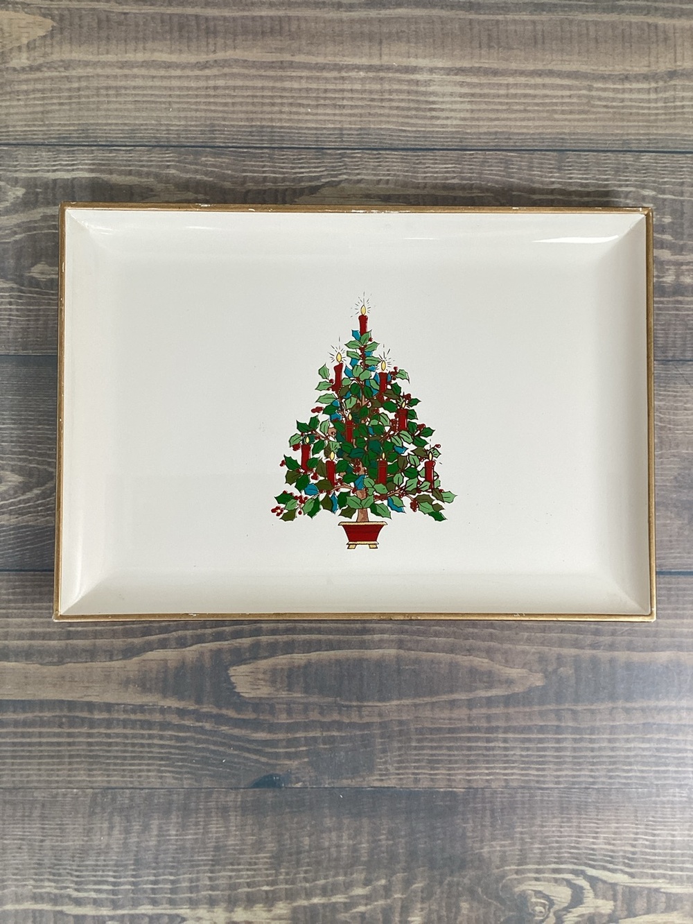 Otagiri Christmas Tree Snack Plate Tray Lacquerware Japan 8.25” x 5.75”